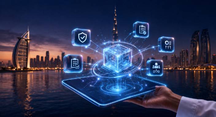 AI agents for business UAE setup showing Microsoft Copilot Studio agent builder on desktop in Abu Dhabi