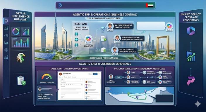 Dynamics 365 2026 UAE AI sales agent interface showing pipeline management and deal insights for Sharjah business team