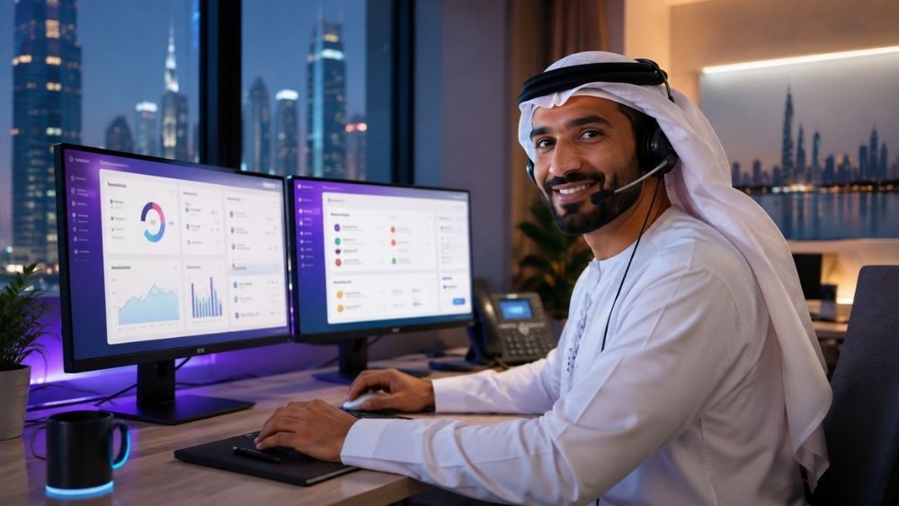 D365 helpdesk services Abu Dhabi - helpdesk agent resolving a call in Abu Dhabi