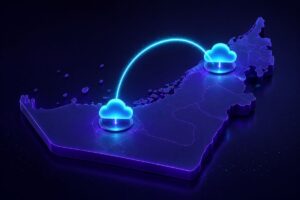 Best Microsoft Azure partner UAE - hyperscale data centre corridor with glowing server rows