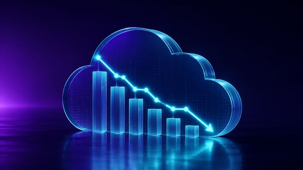 Azure cost optimisation specialist Sharjah - descending cost curve overlaid on a translucent cloud