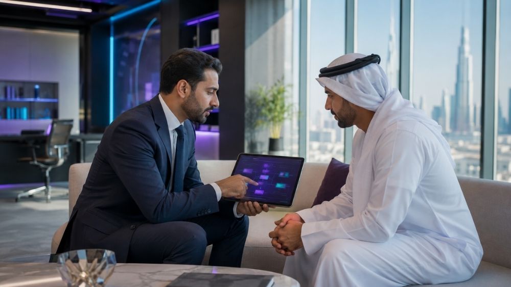 Cybersecurity compliance consultant Dubai - compliance consultant walking a client through a control framework