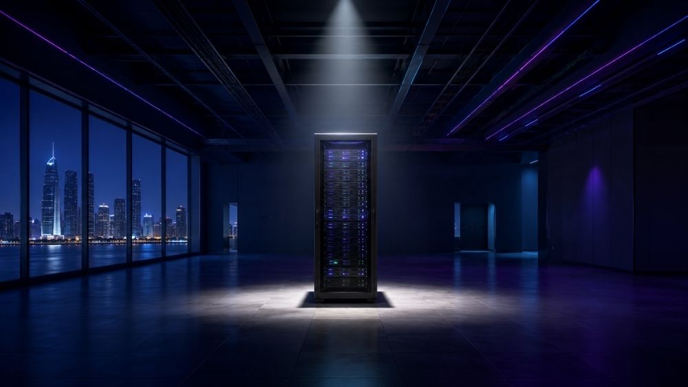 Data centre exit consultant Abu Dhabi - emptied data centre room in Abu Dhabi with one rack remaining