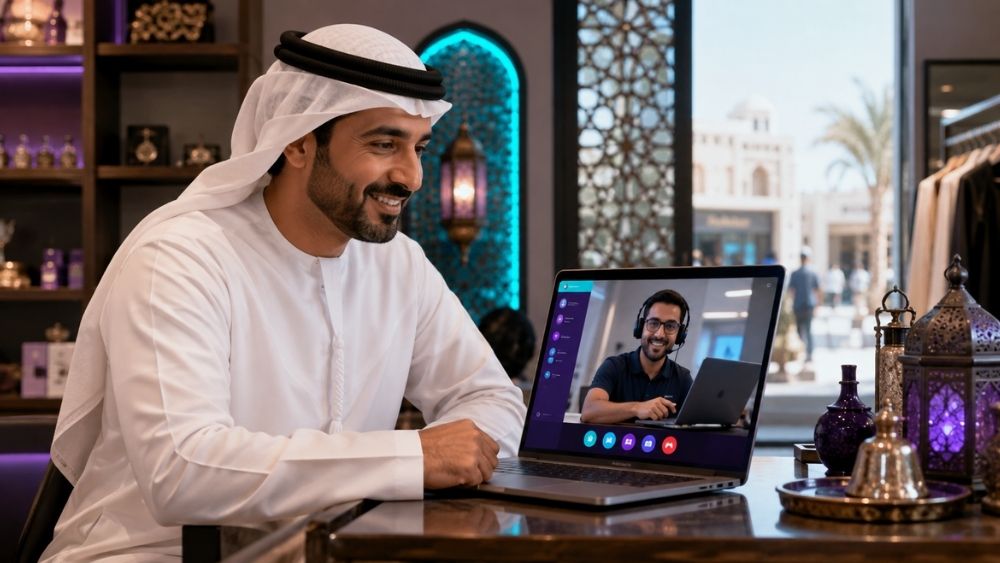IT support company near me Sharjah - small business owner in Sharjah helped remotely by a technician