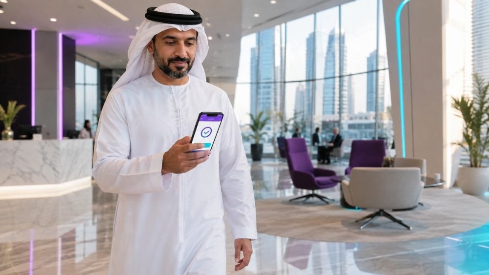 Teams service desk app Abu Dhabi - office manager approving a request on a phone in Abu Dhabi